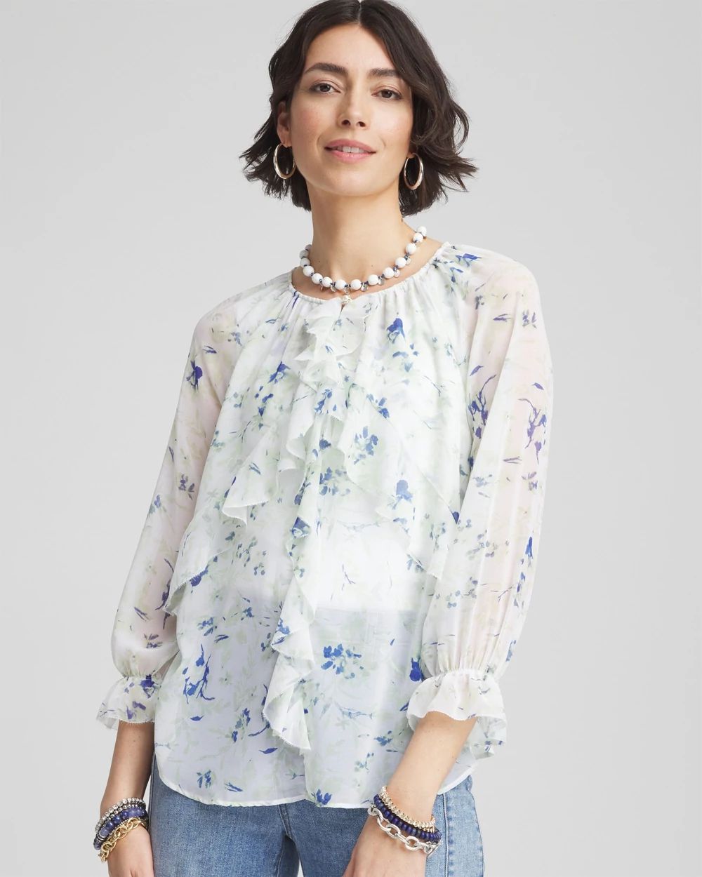 Georgette Sheer Ruffle Blouse | Chico's Georgette Sheer Ruffle Blouse | Chico's